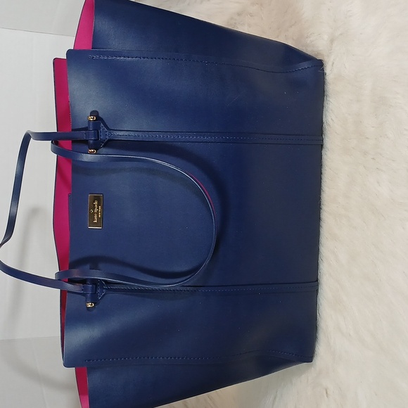 Kate Spade ♠️ New York Handbags - Kate Spade Arbour Hill Elodie Navy Blue Tote with Pink/Fuchsia  Interior